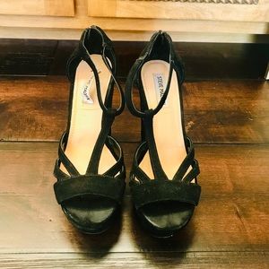 Black suede platform sandals